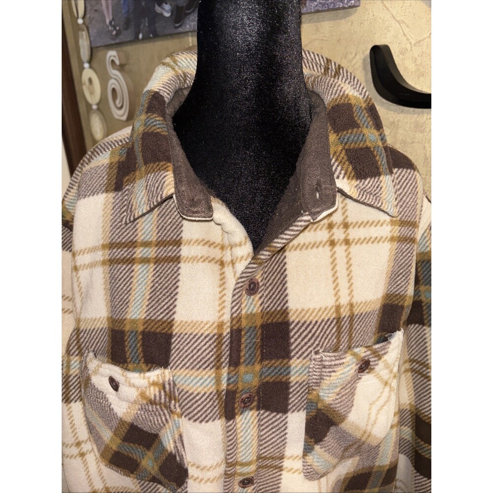 XXL Weatherproof Flannel Fleece Lined Jacket Brown Tan Plaid Button Up Pockets - Picture 2 of 13